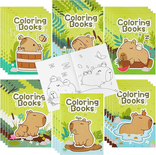 BZaber Capybara Coloring Books - 24Pcs Cute Capybara Cartoon Pattern Activity Coloring Books for Kids Bulk Animals DIY Art Booklet Drawing for Party Favor Supplies Birthday Gift Goodie Bag Filler