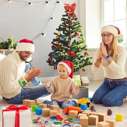 Capoda 60 Pieces Christmas Party Favors Christmas Silicone Bracelet Christmas Slap Wristbands Christmas Rubber Wristbands Xmas Slap Bracelets for Xmas Party Favors Stocking Stuffers Classroom Gifts