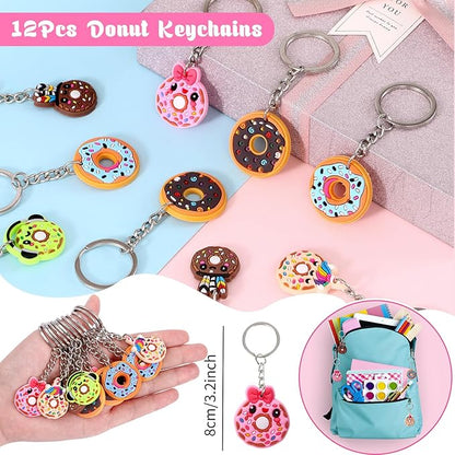 98 Donut Party Favors Two Sweet Birthday Party Supplies for Girls Kids Straw Bubble Silicone Bracelet Keychain Sticker Donut Themed Toy Gift Goodie Bag Stuffer Candyland Party Favors