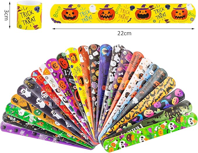Halloween Slap Bracelets for Kids Halloween Slap Bracelets Bulk Snap Bracelet Party Supplies Favors Classroom Prizes Exchanging Gifts (48)