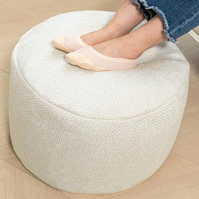 Pouf Ottoman Foot Rest Living Room Decor Floor Pouf Lightweight 20x12 Inches Modern Stuffed Poof Foot Stool Perfect Underdesk Foot Rest for Office (Cream)