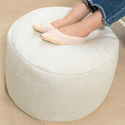 Pouf Ottoman Foot Rest Living Room Decor Floor Pouf Lightweight 20x12 Inches Modern Stuffed Poof Foot Stool Perfect Underdesk Foot Rest for Office (Cream)