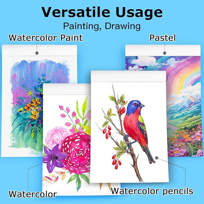 Hapikalor 2-Pack 9"x12"Watercolor Paper Pad, Teacher Classroom Must Have, Art Watercolor Paper, Arts & Crafts, Watercolor Pad for Finger Paint, Watercolor Pens, Teal