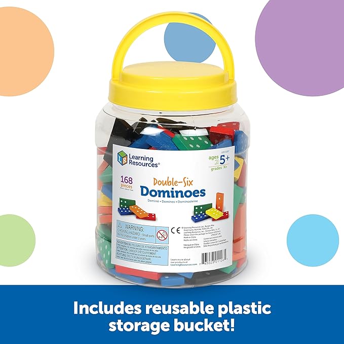 Learning Resources Double-six Dominoes In Bucket, Teaching aids, Math Classroom Accessories, 168 Pieces, Ages 5+