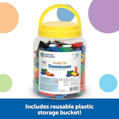Learning Resources Double-six Dominoes In Bucket, Teaching aids, Math Classroom Accessories, 168 Pieces, Ages 5+