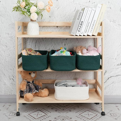 XUANGUO Small Woven Storage Baskets 13“X9”X5“ Decorative Rope Bins for Organizing Shelves, Closets, and Toys, Empty Gift Baskets, Cute Organizer Basket for Home and Office (dark green, Large)