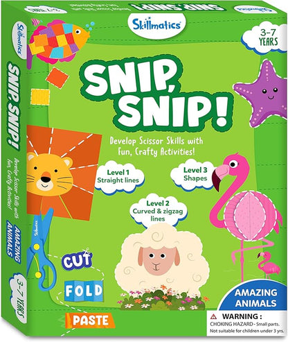 Skillmatics Art & Craft Activity Kit - Snip, Snip Animals, Develop Scissor Skills, Child Safe, TikTok Viral Sensation, Fun & Creative, Gifts for Girls & Boys Ages 3, 4, 5, 6, 7