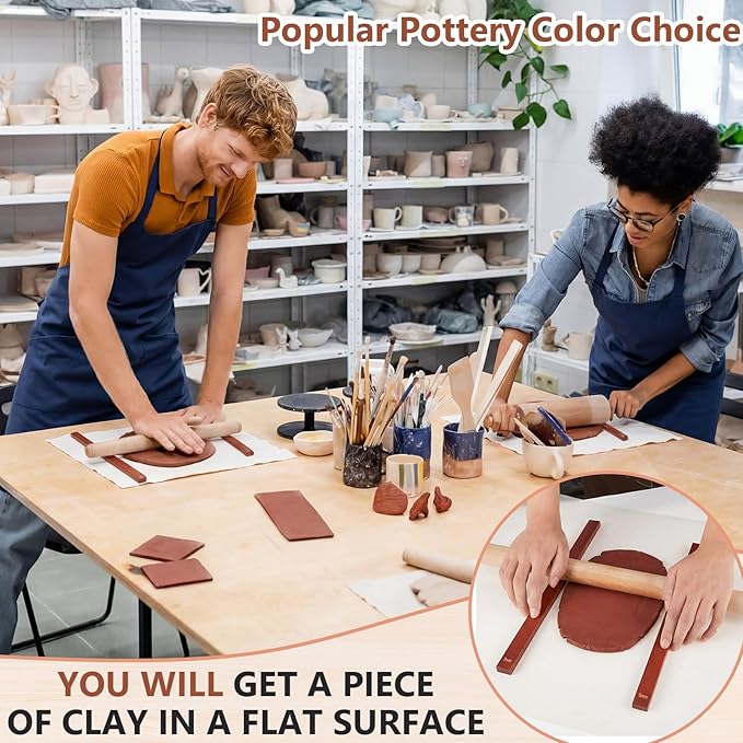 Sasylvia 10 Pcs Pottery Rolling Pin Guides Wood Teaching Rolling Mud Stick Guide Set Polymer Clay Depth Guide Pottery Tools Clay Mudboard Tools (5 Size,Reddish Brown)