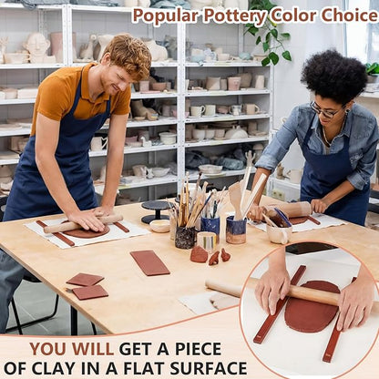 Sasylvia 10 Pcs Pottery Rolling Pin Guides Wood Teaching Rolling Mud Stick Guide Set Polymer Clay Depth Guide Pottery Tools Clay Mudboard Tools (5 Size,Reddish Brown)