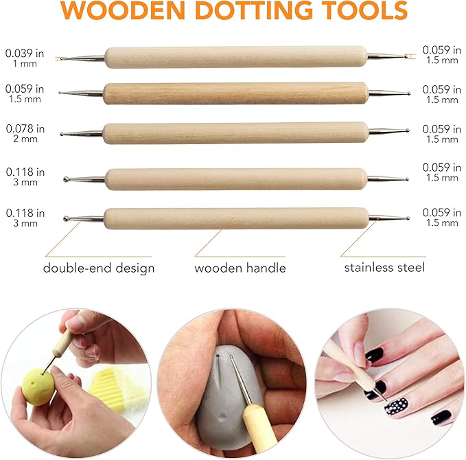 LotFancy 30PC Polymer Clay Tools Kit - Premium Stainless Steel & Wooden Handle Sculpting Tools for Ceramics, Air Dry Clay, Baking, Carving, Dotting, Molding, Painting - Includes Carrying Pouch