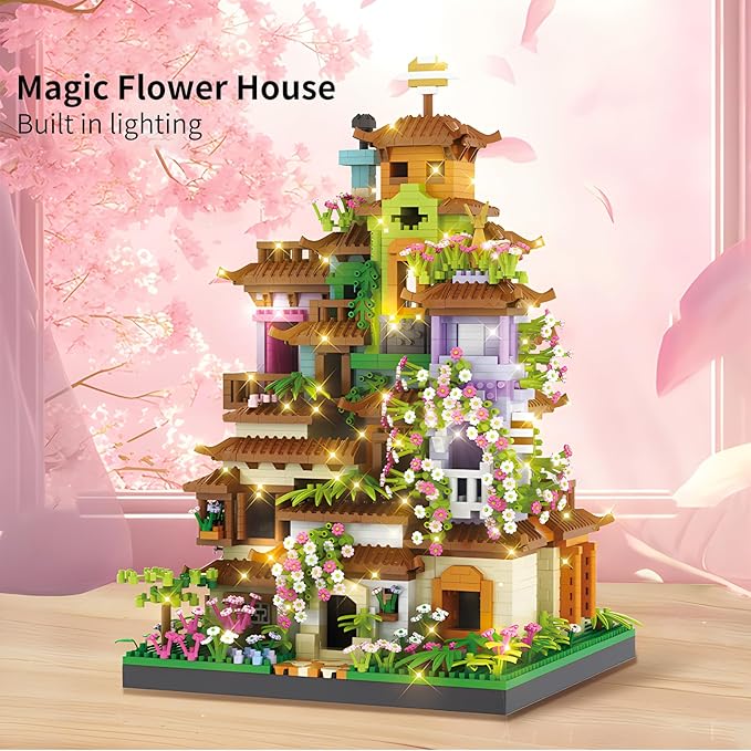 Cherry Blossom Tree House Micro Mini Building Block Sets for Adult,Flowers Treehouse Modell Villa Kit for Woman Kids（3350 Pieces）