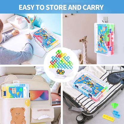 48PCS Stack Attack Game for Adult & Kids, Tetra Board Tower Games for Family Travel Party, 2 Players Balance Stacking Toy, Team Toys Building Block