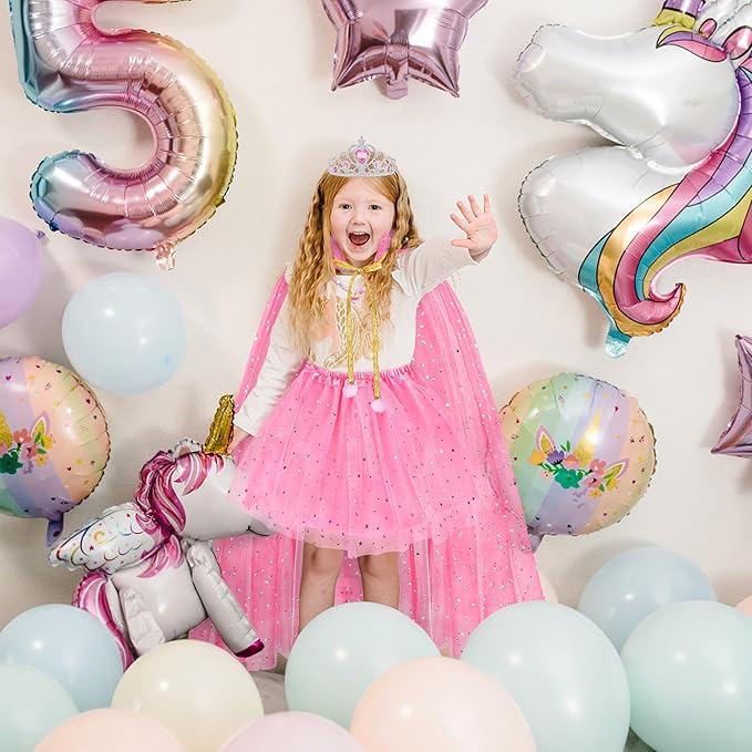 11PCS Princess Cape Dress up Clothes for Little Girls, Princess Cape with Crown for Kids Girls 3-8 Birthday Gifts