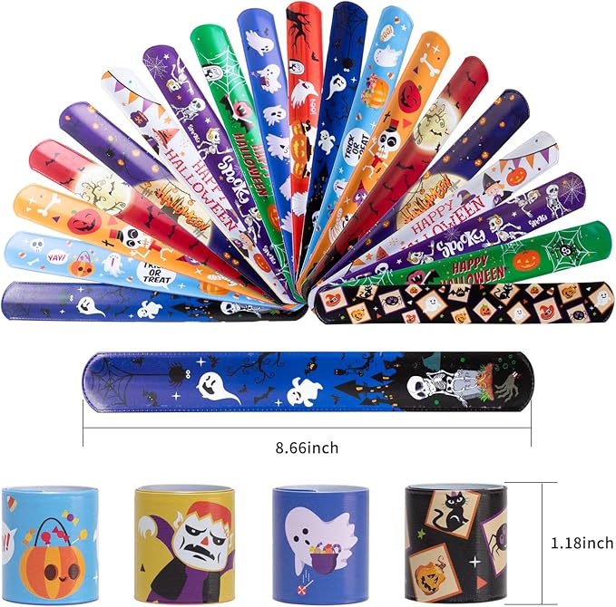 Halloween Bracelets for Kids, 72 PCS Halloween Slap Bracelets Bulk, Halloween Party Favors Toys for Kids, 12 Different Design Bracelets Bulk for Party Favors and Supplies, Halloween Treat Bags Gifts