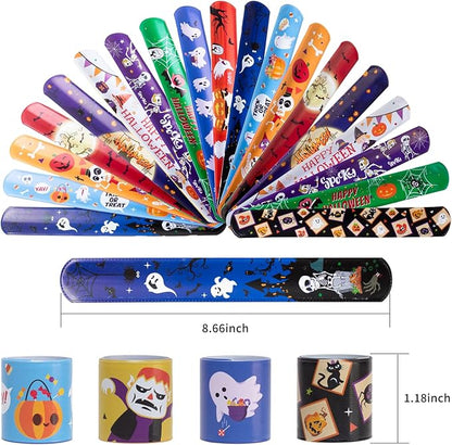 Halloween Bracelets for Kids, 72 PCS Halloween Slap Bracelets Bulk, Halloween Party Favors Toys for Kids, 12 Different Design Bracelets Bulk for Party Favors and Supplies, Halloween Treat Bags Gifts
