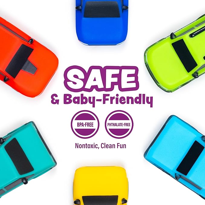 Tub Works® Everyday Cars™ Watertight Baby Bath Toys, 6 Pack | Sealed, No Hole Bath Toys Design Keeps Moisture Out | Soft, Squeezable & Floating Fun | Infant, Baby & Toddler Bath Toys | Car Tub Toys