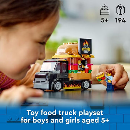 LEGO City Burger Truck Toy Building Set, Fun Gift for Kids Ages 5 Plus, Burger Van and Kitchen Playset, Vendor Minifigure and Accessories, Imaginative Pretend Play for Boys and Girls, 60404