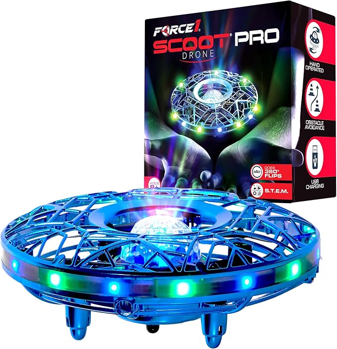 Force1 Scoot Pro Hand Operated Drone for Kids or Adults- Induction Hands Free Motion Sensors Mini Drones with Bright LED Projection, 360 Flips, Easy Indoor Small UFO Flying Orb Ball Drone Toy for Boys Girls
