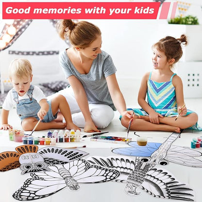 24 Pack DIY Kite for Kids Blank Painting Kite Making Kit Bulk Decorating Coloring Kite Party Pack Easy Flying Kite with Handle and String for Outdoor Activities