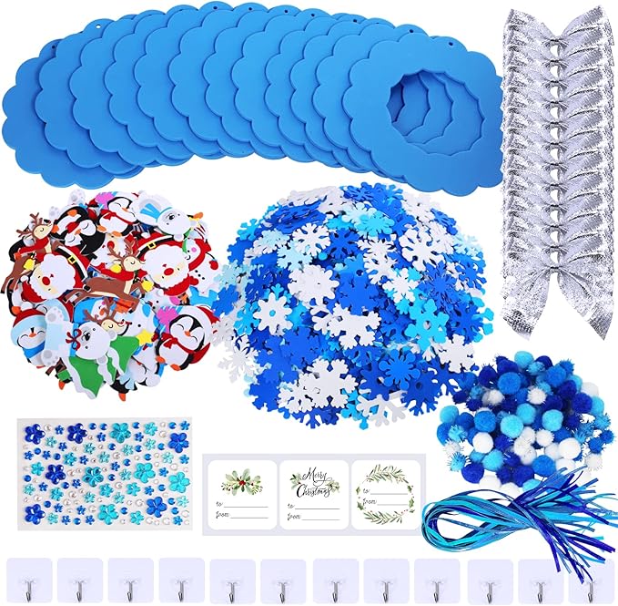 Winlyn 12 Sets Christmas Craft Kits Winter Crafts DIY Christmas Snowflake Wreath Ornaments Decorations Art Sets Snowman Santa Christmas Foam Stickers Arts and Crafts for Kids Classroom Art Activities