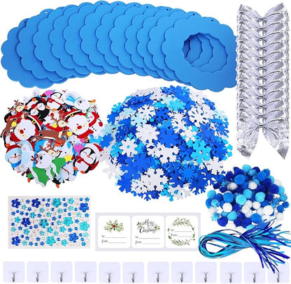 Winlyn 12 Sets Christmas Craft Kits Winter Crafts DIY Christmas Snowflake Wreath Ornaments Decorations Art Sets Snowman Santa Christmas Foam Stickers Arts and Crafts for Kids Classroom Art Activities