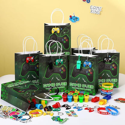 Aoriher 154 Pcs Video Game Party Favors Gift Set for Kids, Gaming Party Favors 20 Set of Keychain Bracelet Wristband Treat Bags Sticker Whistle, Game on Themed Gamer Boys Birthday Goodie Bag Fillers