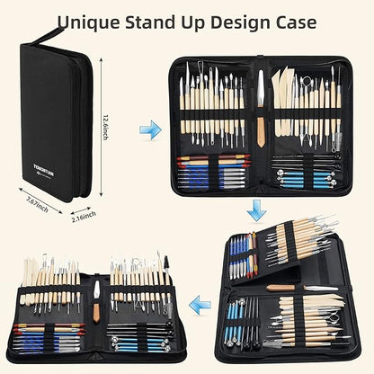 TEMONTIAN Clay Sculpting Tools Kit，Pottery Tools Kit，Clay Tools，Air Dry Clay Tools，44Pcs Double Sided Polymer Clay Tools for Adults,with Upgraded Carrying Case