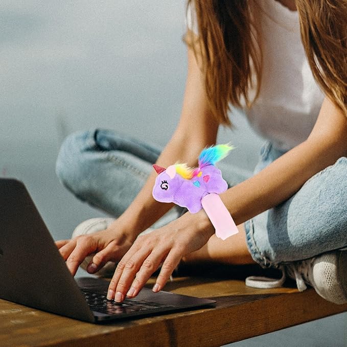 Abaodam Animal Slap Bracelet Unicorn Slap Bracelet Plush Stuffed Animal Hugger Snap Wrist Band for Kids Birthday Party
