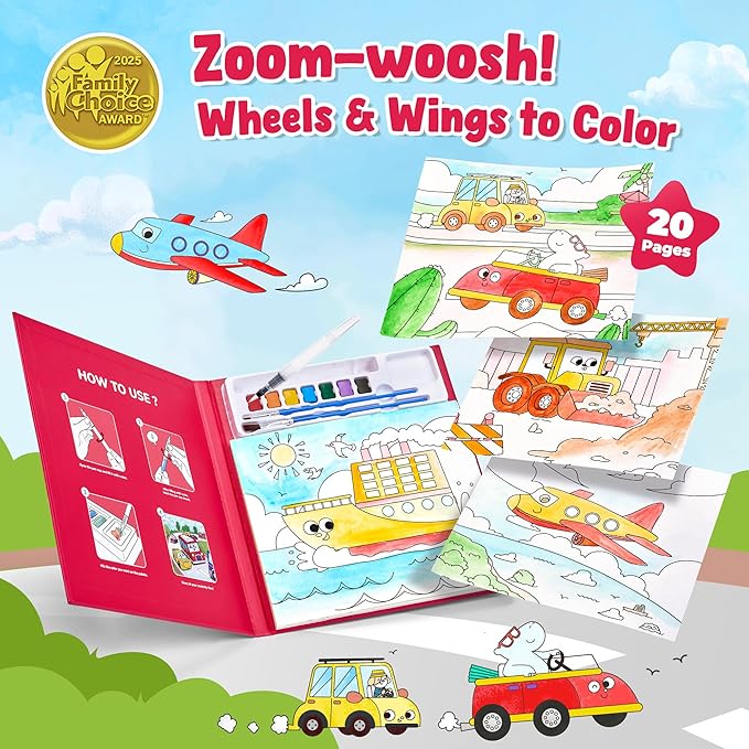 JoyCat Paint with Water Coloring Books for Toddlers, Watercolor Painting Sets for Kids Ages 3-5 4-8, Arts and Crafts Drawing Activities Toy Birthday Gifts for Boys Girls (Transportation)