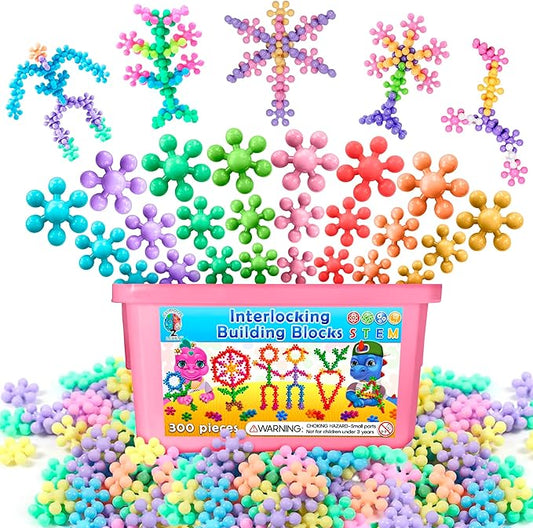 Curious 2 Learn Pastel Colors Building Blocks 300ct - Kids STEM Toys Educational Building Toys- Discs Sets Interlocking, Solid Plastic for Preschool Kids Boys and Girls Aged 3+, Creativity Kids Toys