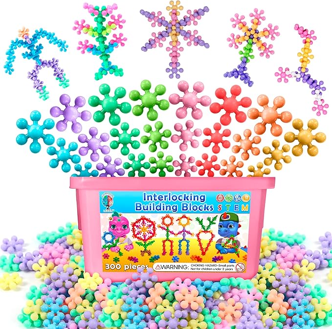 Curious 2 Learn Pastel Colors Building Blocks 300ct - Kids STEM Toys Educational Building Toys- Discs Sets Interlocking, Solid Plastic for Preschool Kids Boys and Girls Aged 3+, Creativity Kids Toys