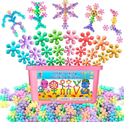 Curious 2 Learn Pastel Colors Building Blocks 300ct - Kids STEM Toys Educational Building Toys- Discs Sets Interlocking, Solid Plastic for Preschool Kids Boys and Girls Aged 3+, Creativity Kids Toys