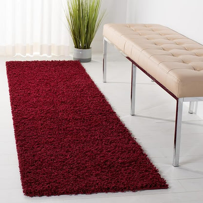 SAFAVIEH Athens Shag Collection Runner Rug - 2'3" x 8', Red, Non-Shedding & Easy Care, 1.5-inch Thick Ideal for High Traffic Areas in Living Room, Bedroom (SGAS119R)