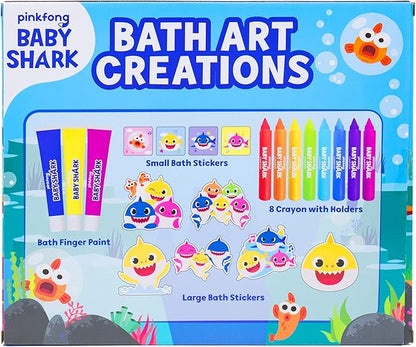 Baby Shark Bath Art Creations Play Set for Kids & Toddlers - Draw Washable Artwork During Bathtime or Shower Time - Dissolvable & Washable Paints, Crayons & Stickers for Kids Ages 3, 4, 5, 6