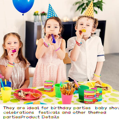 48 Pieces Rubber Bracelets for Happy Birthday Gift Silicone Stretch Wristbands Colored Silicone Bracelets for Birthday Party Supplies (Mixed)