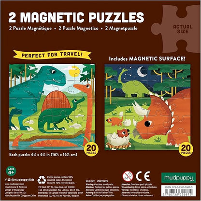 Mudpuppy Mighty Dinosaurs - Tri Fold Magnetic Puzzles Featuring Two 20 Piece Dinosaur Themed Artwork
