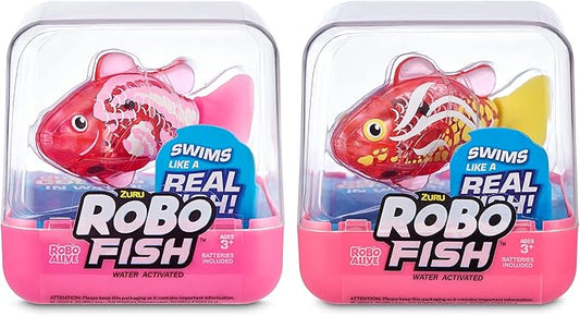 Robo Alive Robo Fish Series 2 (Hot Pink + Pink 2 Pack) by ZURU Robotic Swimming Fish Water Activated, Changes Color, Comes with Batteries, Amazon Exclusive,Multi,7165H
