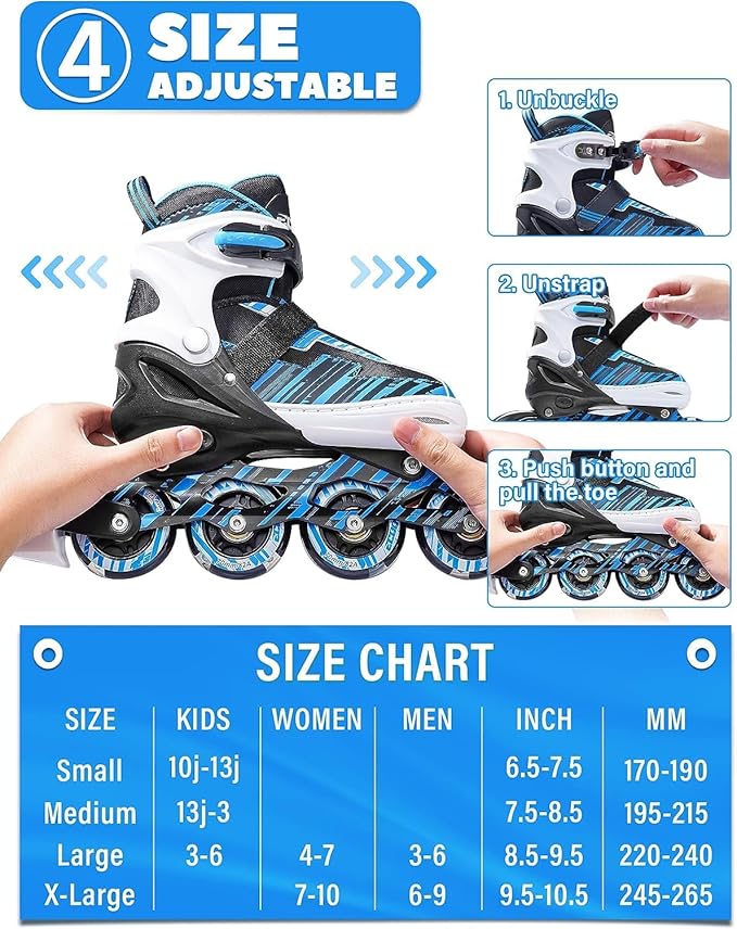 Adjustable Inline Skates Boys and Girls Ages 5-8 8-12 with Light up Wheels，Roller Skates for Kids Ages 4-12, Teen Skates for Beginner Outdoor and Indoor