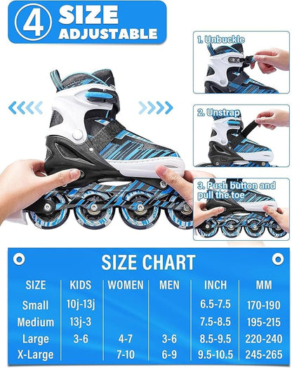 Adjustable Inline Skates Boys and Girls Ages 5-8 8-12 with Light up Wheels，Roller Skates for Kids Ages 4-12, Teen Skates for Beginner Outdoor and Indoor