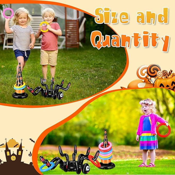 Libima Halloween Party Games Set Includes Pumpkin Bean Bag Toss Games Inflatable Spiders Witch Hat Toss Game Halloween Eyeball Spoon Relay Race Game Bingo Game for Kids Adults, 4 types