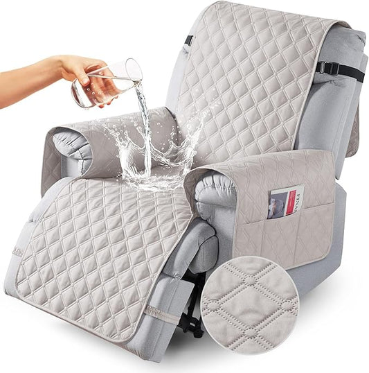 TAOCOCO 100% Waterproof Recliner Covers, Recliner Sofa Covers with Leg Straps, Reversible Recliner Couch Cover for Reclining Chair, Washable Couch Protector for Pets Kids(1 Seater 22", Off Whit)