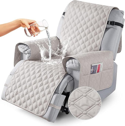 TAOCOCO 100% Waterproof Recliner Covers, Recliner Sofa Covers with Leg Straps, Reversible Recliner Couch Cover for Reclining Chair, Washable Couch Protector for Pets Kids(1 Seater 28", Off Whit)