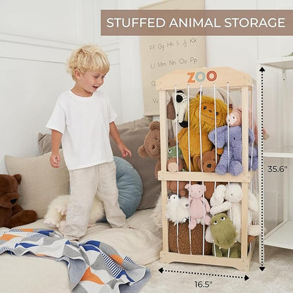 Wooden Stuffed Animal Storage for Kids – Large Toy Storage Organizer & Holder for Your Kids Playroom or Nursery – Easy to Assemble Stuffed Animal Zoo that Keeps Plush Friends Ready for Snuggles