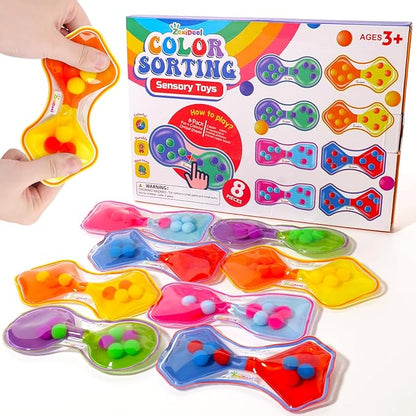 Sensory Fidget Toys for Kids Toddler: 8 Pack Color Sorting Sensory Toys for Autism - Squeeze Calming Toys for Toddler Girls Boys -Goodie Bags Stuffers for Kids