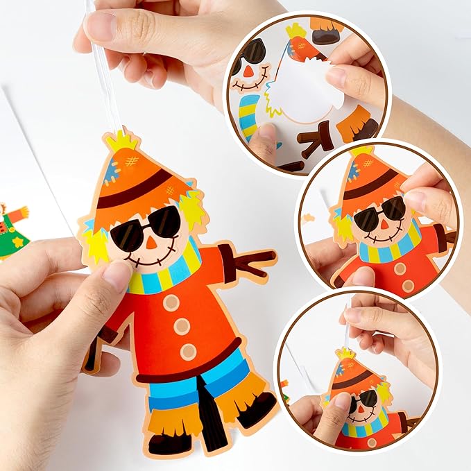 BeYumi Fall Scarecrow Craft Kit - 123Pcs Fall Scarecrow Craft Kit DIY Autumn Thanksgiving Art Craft Make Your Own Scarecrow Set Home Classroom Game Activities Art Supplies Decor for Kindergarten Kids