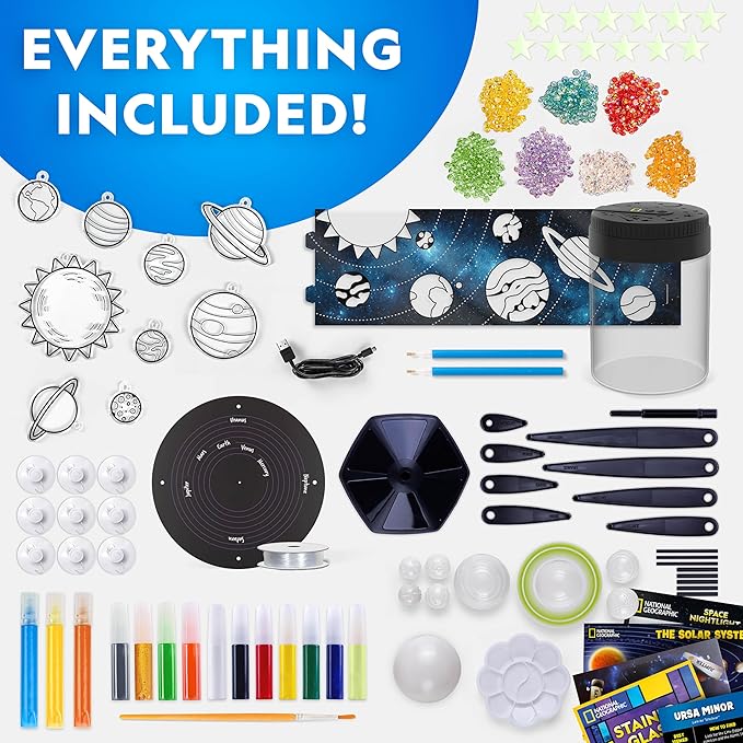 National Geographic Ultimate Space Activity Kit – Diamond Painting Solar System Night Light, Glow-in-The-Dark Solar System Model & Stained Glass Window Art, Outer Space STEAM Arts & Crafts for Kids