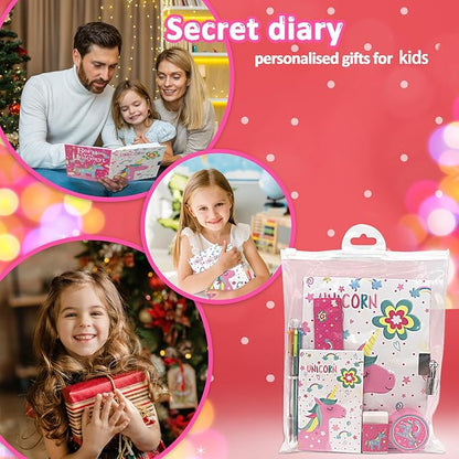 Unicorn Girls Diary with Lock, Set of Diary for Girls Incl. Kids Journal with Lock & Pen (6-Multicolor) Memo Ruler Sharpener Eraser Pink Girls Journal Writing Notebooks for Kids Gifts for Girls 6-8