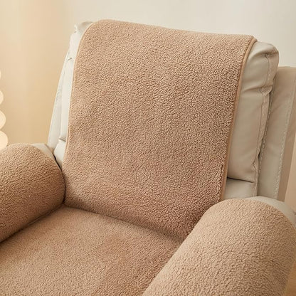 vctops Sherpa Fleece Recliner Chair Cover Super Soft Warm Plush Sofa Slipcover Furniture Protector Non Slip Washable Reclining Chair Cover for Kids, Pets (Camel,22"x82")