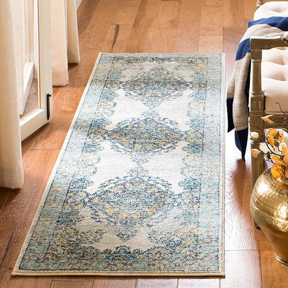 SAFAVIEH Evoke Collection 2'2" x 7' Grey/Blue EVK250F Oriental Medallion Distressed Non-Shedding Living Room Entryway Foyer Hallway Bedroom Runner Rug