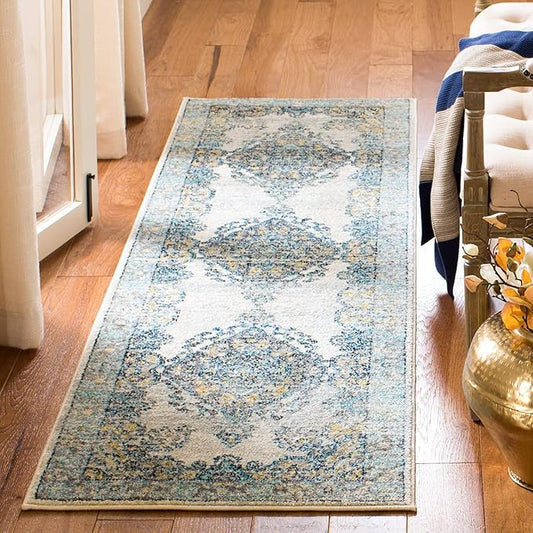 SAFAVIEH Evoke Collection 2'2" x 7' Grey/Blue EVK250F Oriental Medallion Distressed Non-Shedding Living Room Entryway Foyer Hallway Bedroom Runner Rug